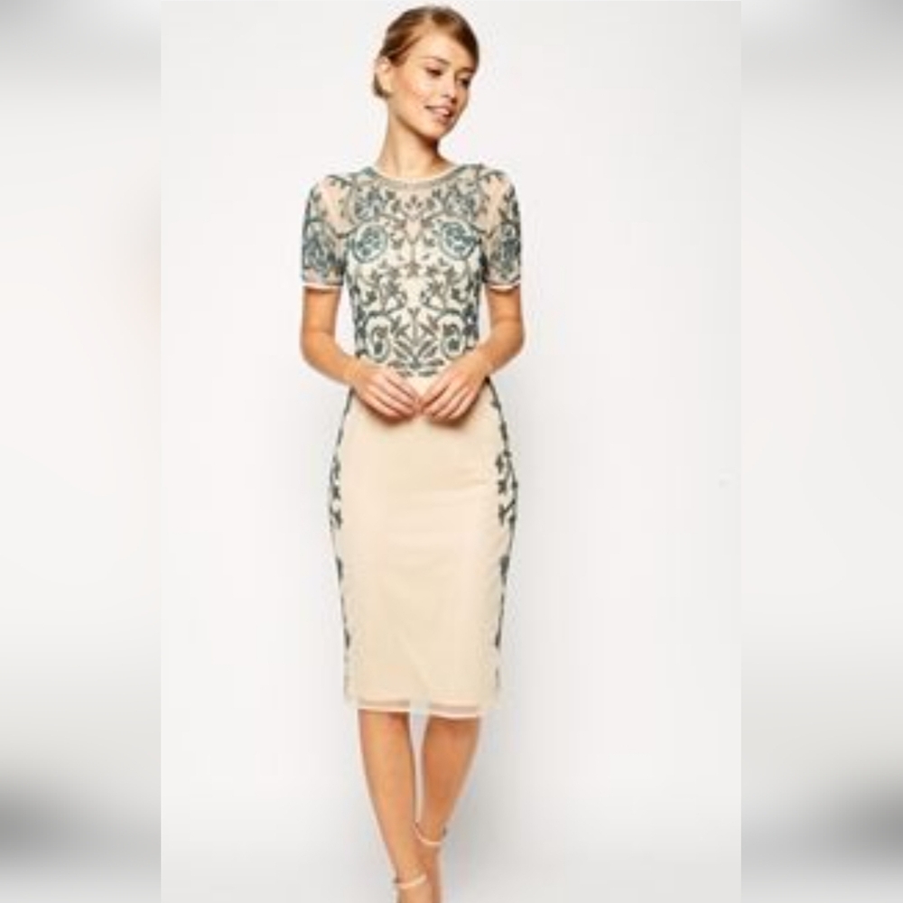 ASOS Cream and Teal Beaded Dress